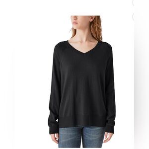 Lucky Brand Womens VNeck Black Sweater Long Sleeves Cotton Blend